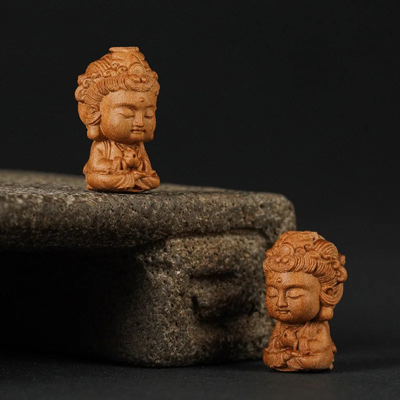 Natural Sandalwood Wooden Bead Bracelet – Baby Guanyin Pendant