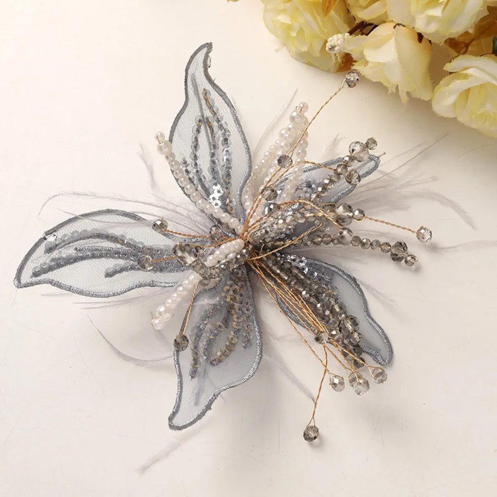 3D Organza Flower Patch Pearl Crystal DIY Sewing Embellishment