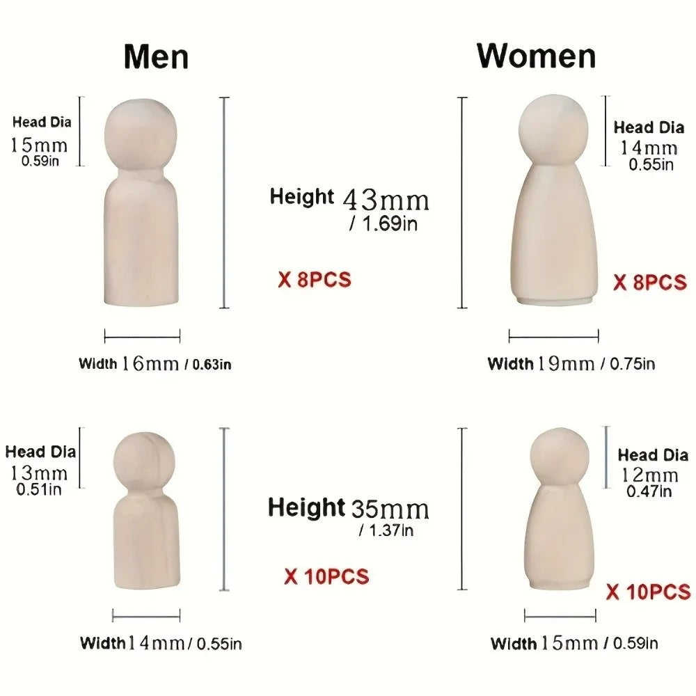 50Pcs Unfinished Wooden Peg Dolls DIY Craft Kit with Storage Box DIY Craft Kit Nixie