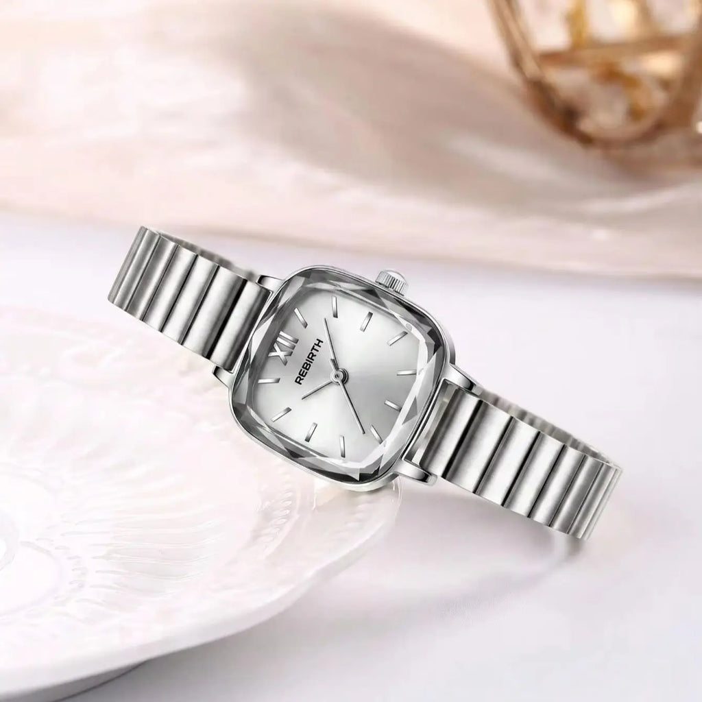REBIRTH Women's Small Square Quartz Watch – Minimalist Style Women's Quartz Watch Nixie