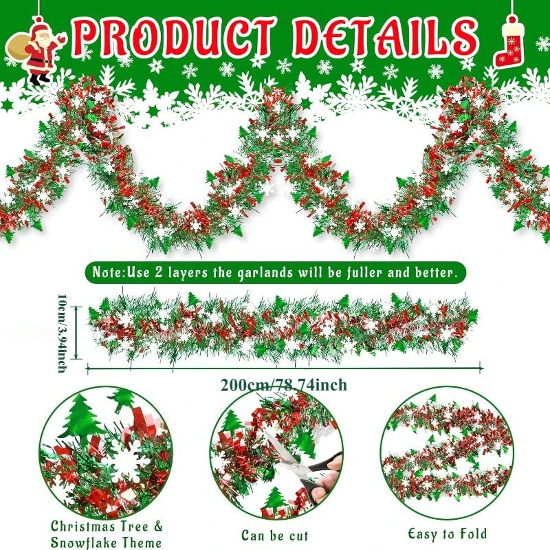 2M Glittering Metallic Twist Garland – Christmas Holiday Decor Christmas Garland Nixie