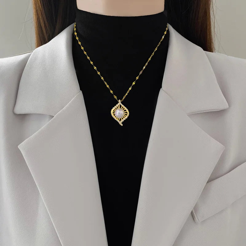 Mermaid Nest Pendant Necklace | Gold Stainless Steel Clavicle Chain Pendant Necklace Nixie