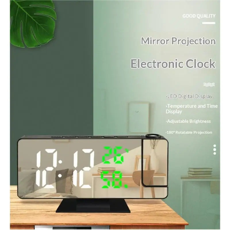 LED Digital Projection Alarm Clock – 180° Rotatable Mirror Projection Alarm Clock Nixie