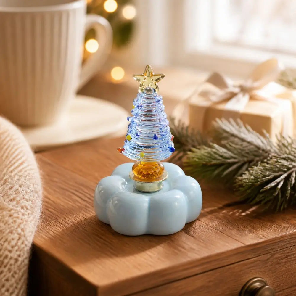 Glass Christmas Tree Figurine with Rotating Display Base