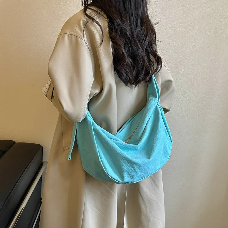 Korean Minimalist Crescent Crossbody Bag – Large Canvas Hobo Crossbody Hobo Bag Nixie