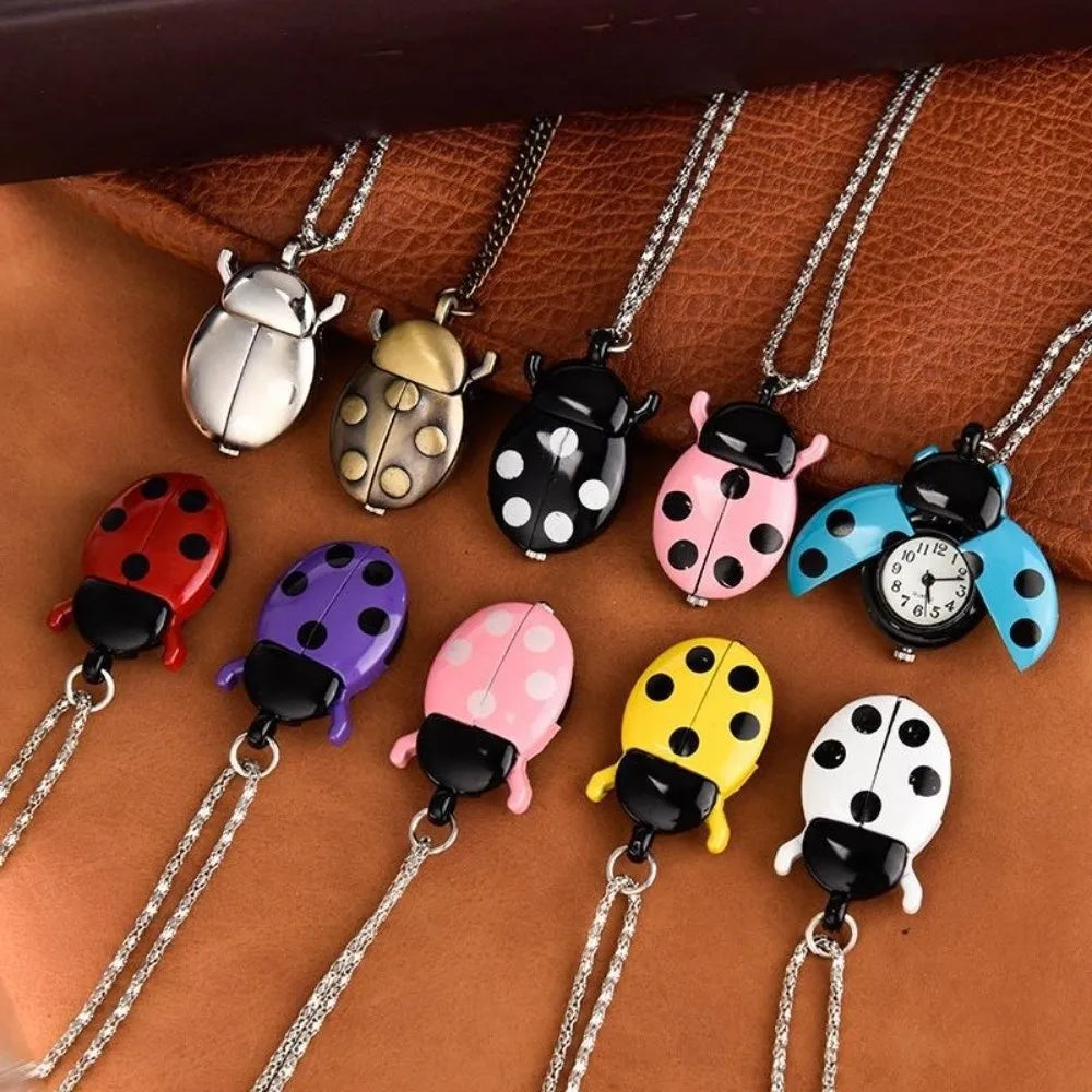 Cute Ladybug Pocket Watch with Chain – Quartz Beetle Design Pocket Watch Nixie