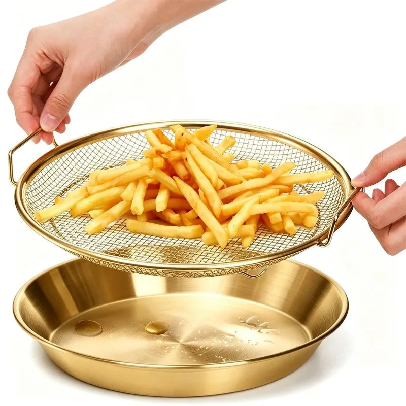Gold Deep Fryer Rack Mesh Basket & Air Fryer Liner – Oven Safe Fryer Rack Basket Nixie