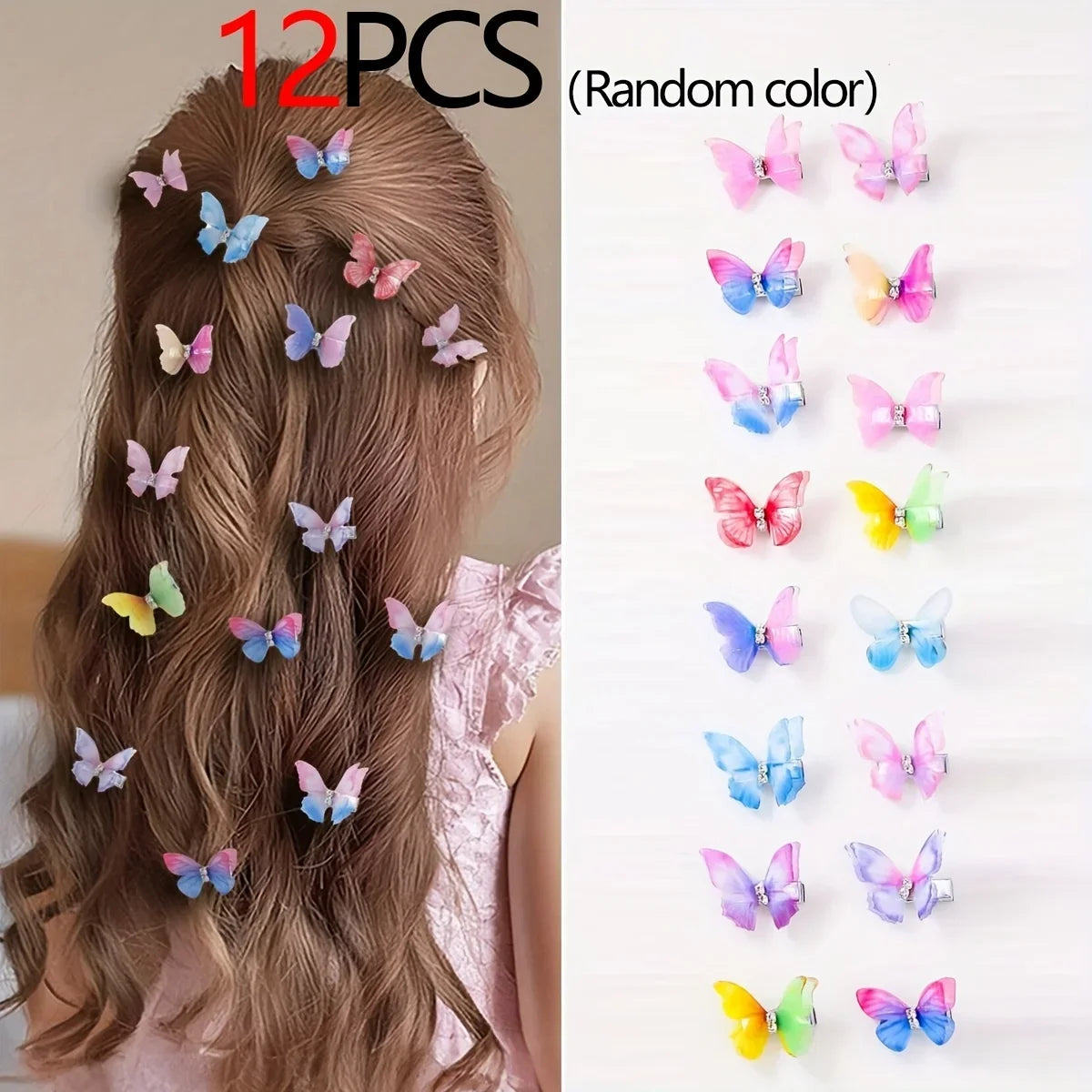 Gradient Butterfly Hair Clips Set 8 or 12 Pcs | Double Layer Butterfly Hair Clips Nixie 12pcs