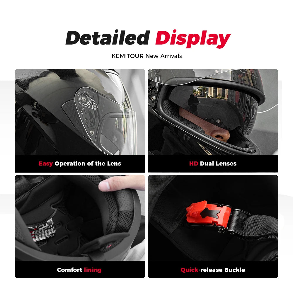 KEMITOUR Full Face Motorcycle Helmet ECE Certified – Black Full Face Helmet Nixie