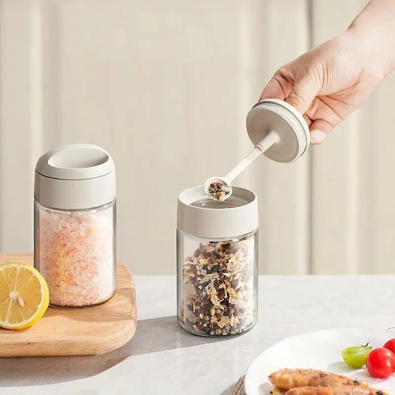Airtight Glass Spice Jar with Spoon Lid – Moisture-Proof Glass Spice Jar Nixie