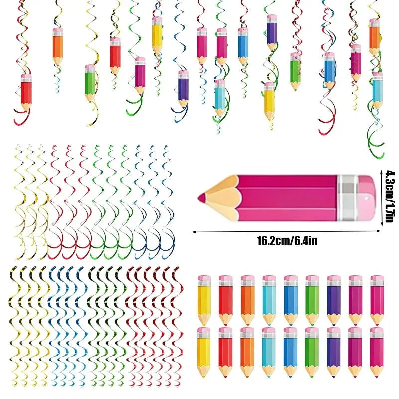 48pcs Colorful Pencil Swirl Decorations – Classroom & Party Party Swirl Decorations Nixie