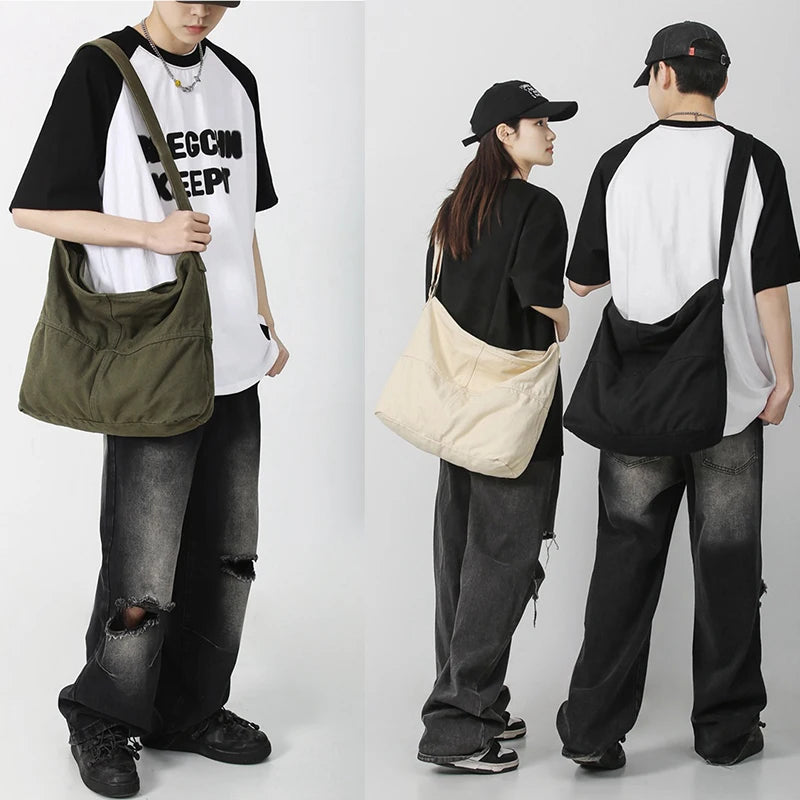 Large Canvas Hobo Bag – Unisex Crossbody Shoulder Tote Canvas Shoulder Bag Nixie