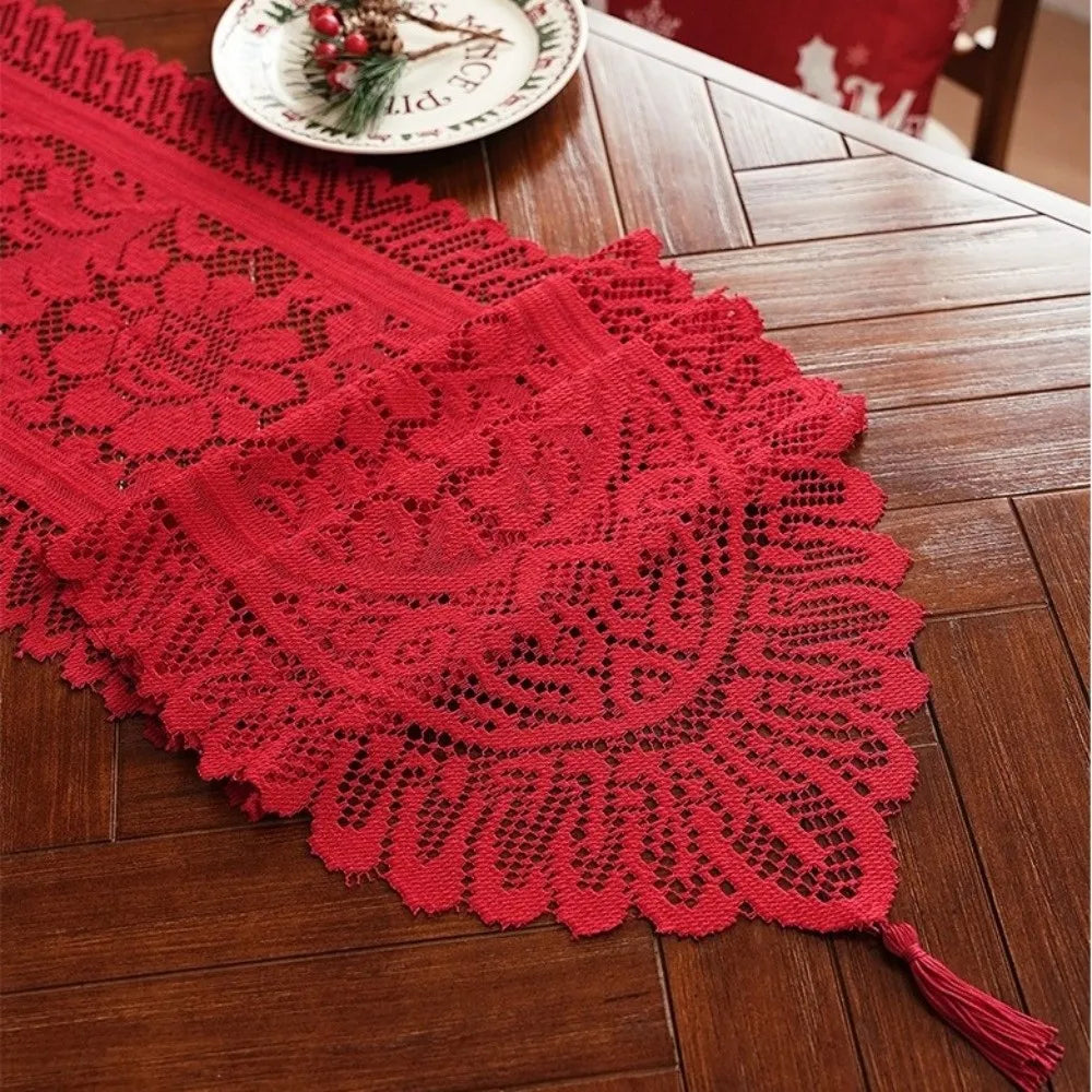 Retro Lace Table Runner with Tassels – Wedding & Dining Décor Lace Table Runner Nixie