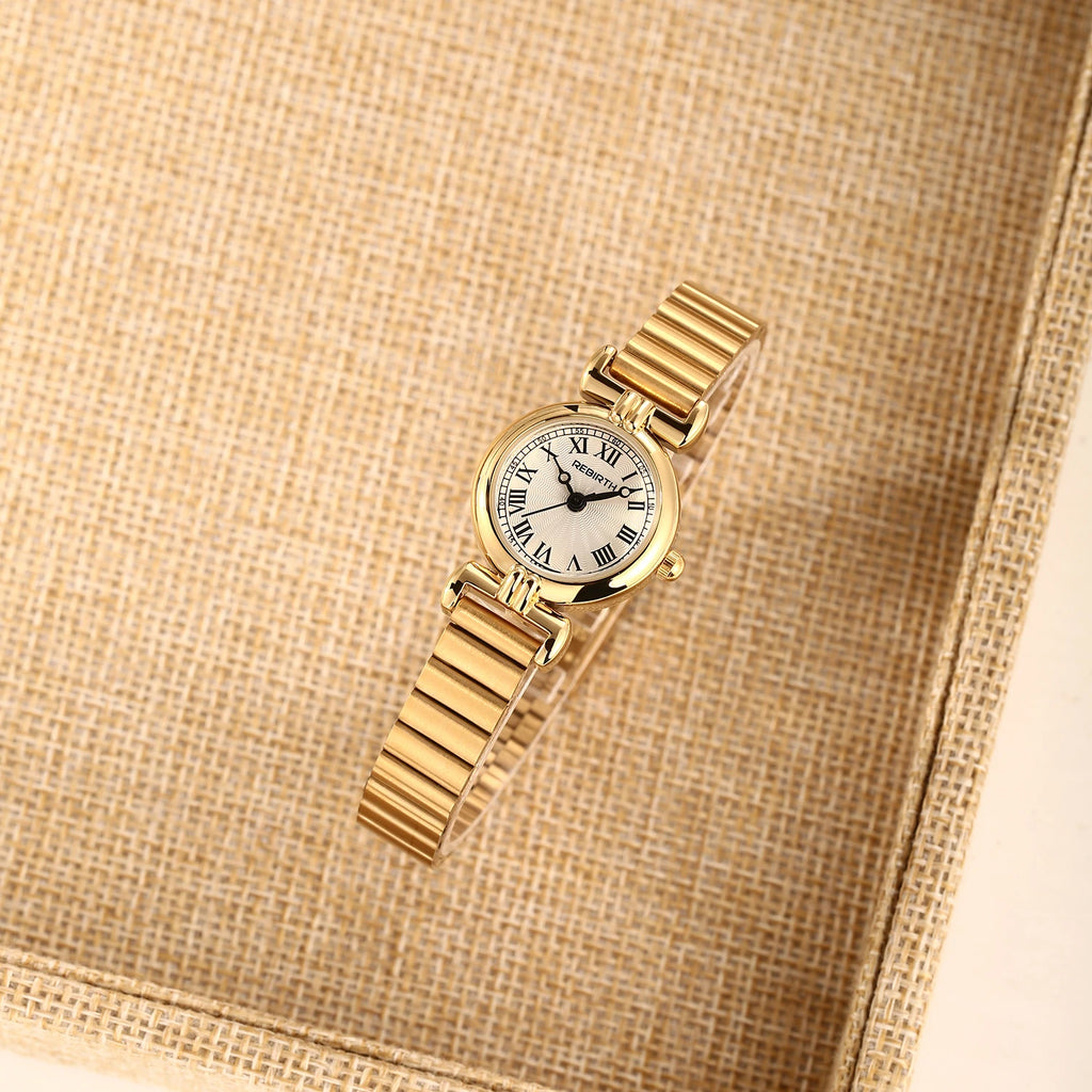 REBIRTH Gold Roman Numeral Quartz Women's Watch | Steel Strap Women's Quartz Watch Nixie