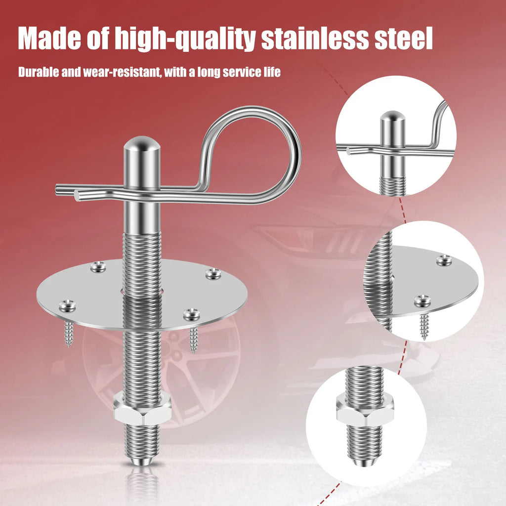 Stainless Steel Hood Pin Plate Lock Kit – Universal Racing Fit Hood Pin Lock Kit Nixie