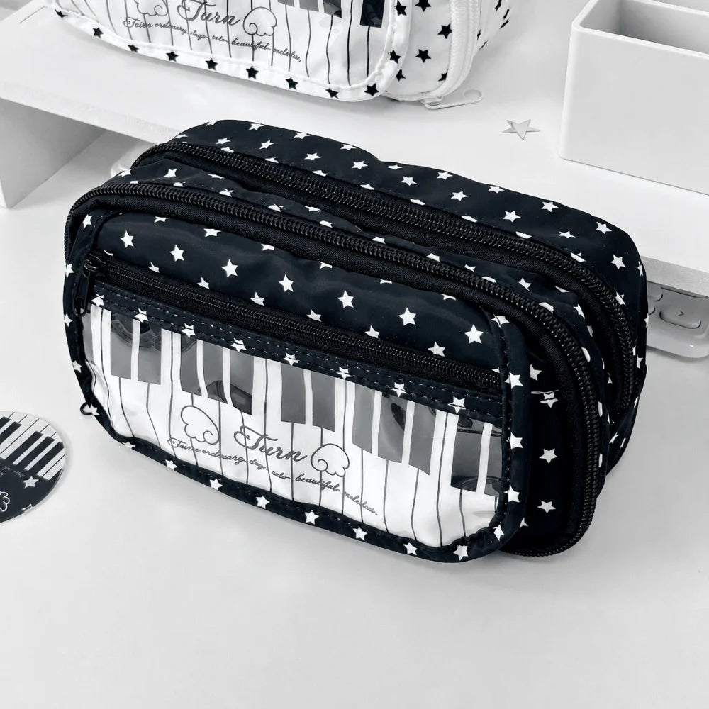 Kawaii Star Piano Print Pencil Case – Large Capacity Pen Pouch Pencil Case Pouch Nixie