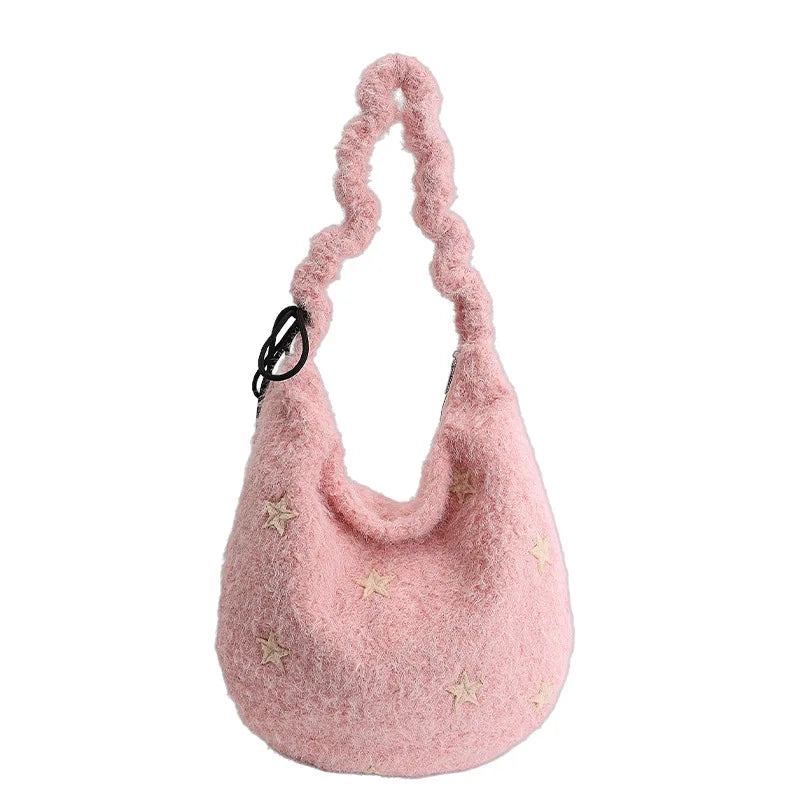 Women's Plush Star Crossbody Bag – Large Capacity Shoulder Bag Crossbody Shoulder Bag Nixie Pink Extra Large