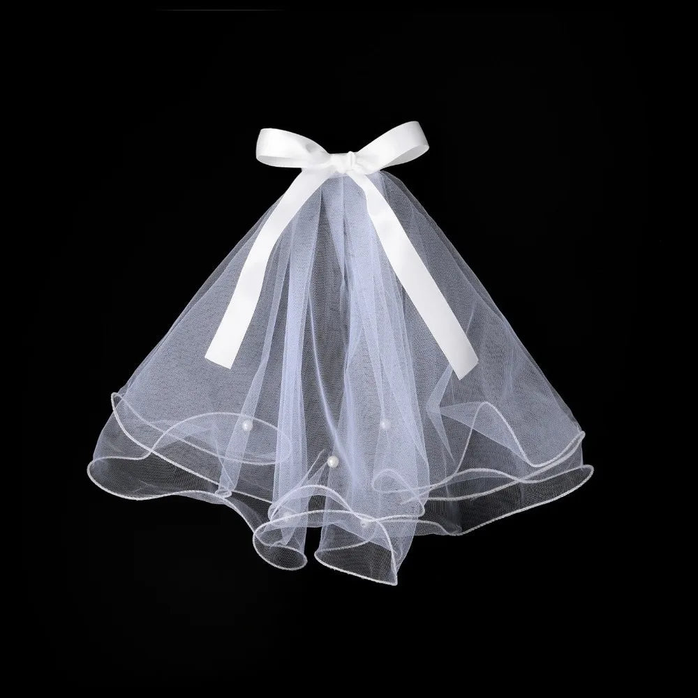 Pet Wedding Bow Veil Headdress for Cats & Dogs Pet Costume Accessory Nixie White
