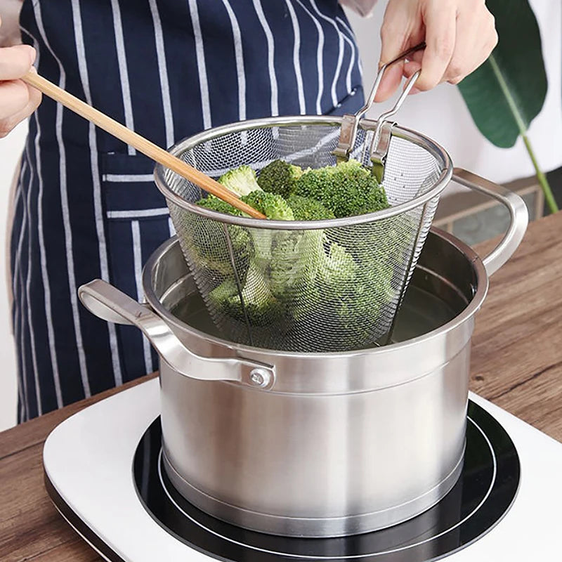 Stainless Steel Deep Fry Basket – Round Wire Mesh Fryer Deep Fry Basket Nixie