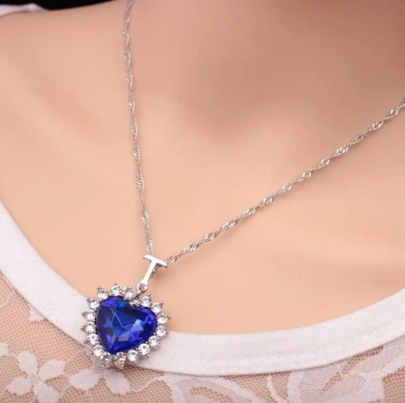 Heart of the Ocean Blue Crystal Pendant Necklace | Titanic Pendant Necklace Nixie