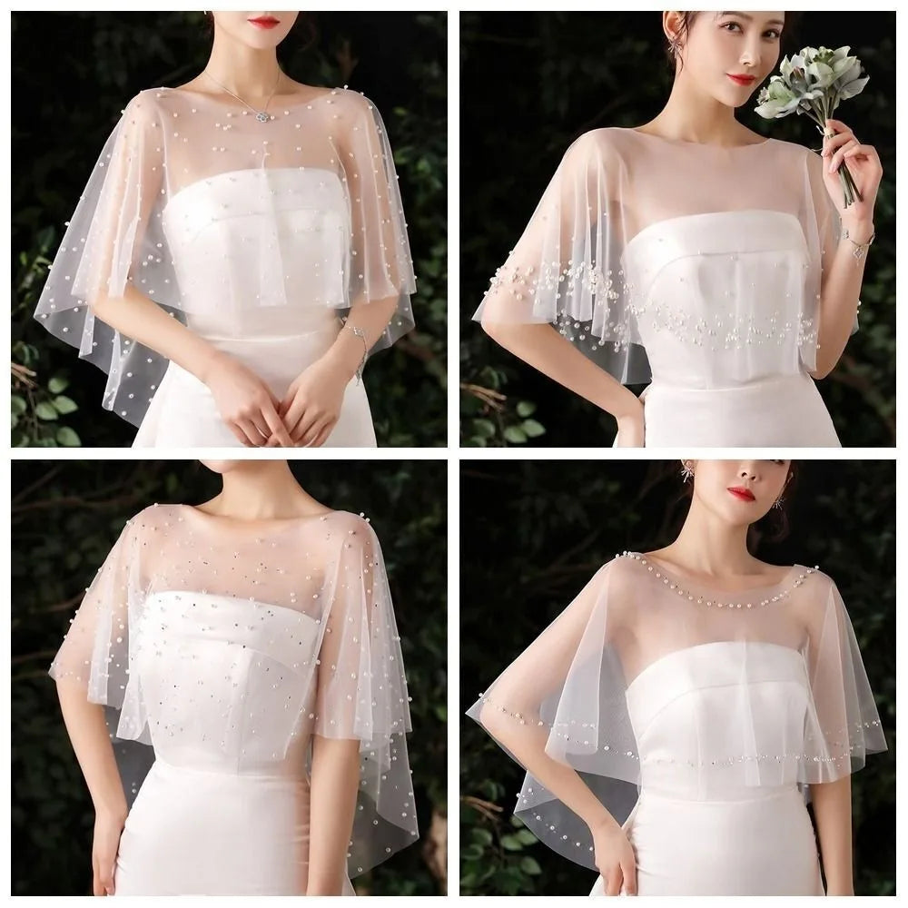 Lace Bridal Shawl Cape with Pearl Jewel Collar for Women Bridal Shawl Cape Nixie