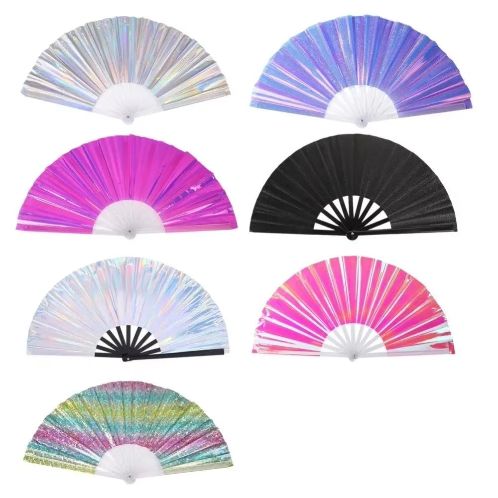 Holographic Folding Fan Large Iridescent Handheld Fan Stage Prop Holographic Folding Fan Nixie