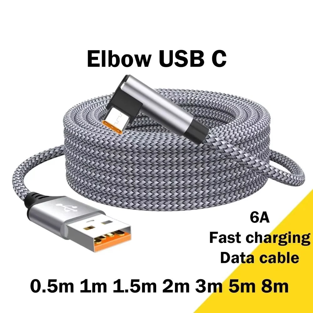 6A USB-C Right Angle Fast Charge Cable 3m 5m | Type-C Elbow USB-C Charging Cable Nixie