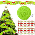 26Ft Lime Green LED Christmas Garland | Faux Fur & 36 Bows Christmas Garland Nixie Light with 36Pc Bow
