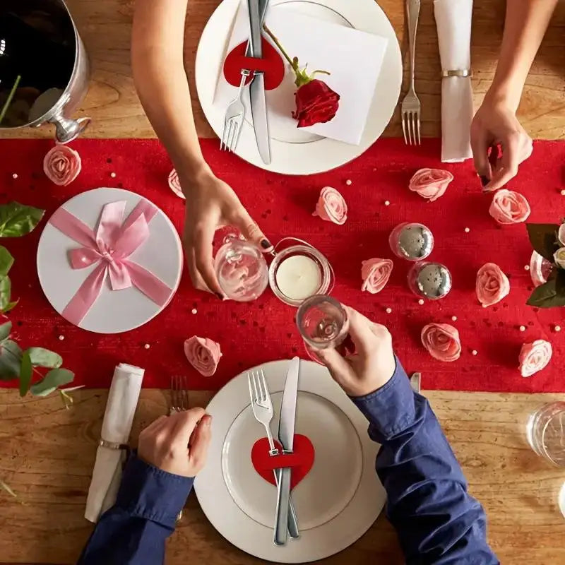 10pcs Heart-Shaped Cutlery Sleeves | Party Table Decoration