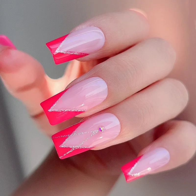 Nixie French Press-On Nails with Rhinestones – 24 Pcs Press-On Nails Nixie