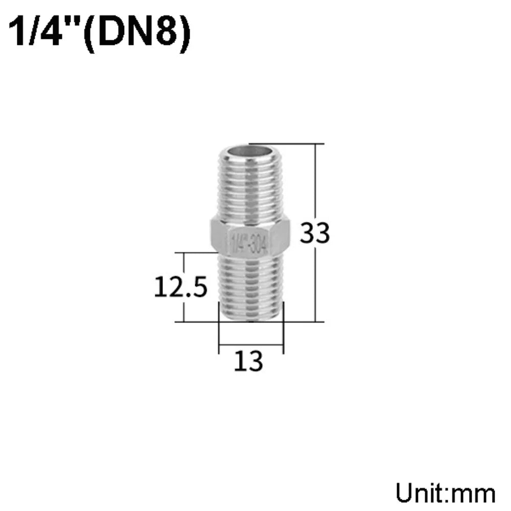304 Stainless Steel Male Thread Hex Nipple Pipe Fitting 1/8"–1" Pipe Fitting Connector Nixie 1-4-