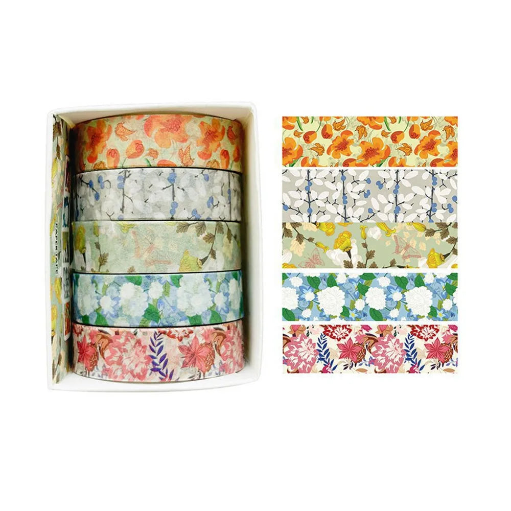 5-Roll Spring Flower Washi Tape Set – Multicolor DIY Scrapbooking
