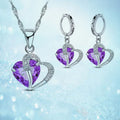Heart Crystal Jewelry Set – 3-Piece Necklace & Earrings Crystal Jewelry Set Nixie PURPLE