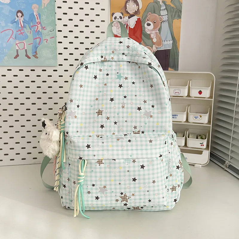 Korean Star Print Lightweight Student Backpack | Nixie Student Backpack Nixie Green(without pendan