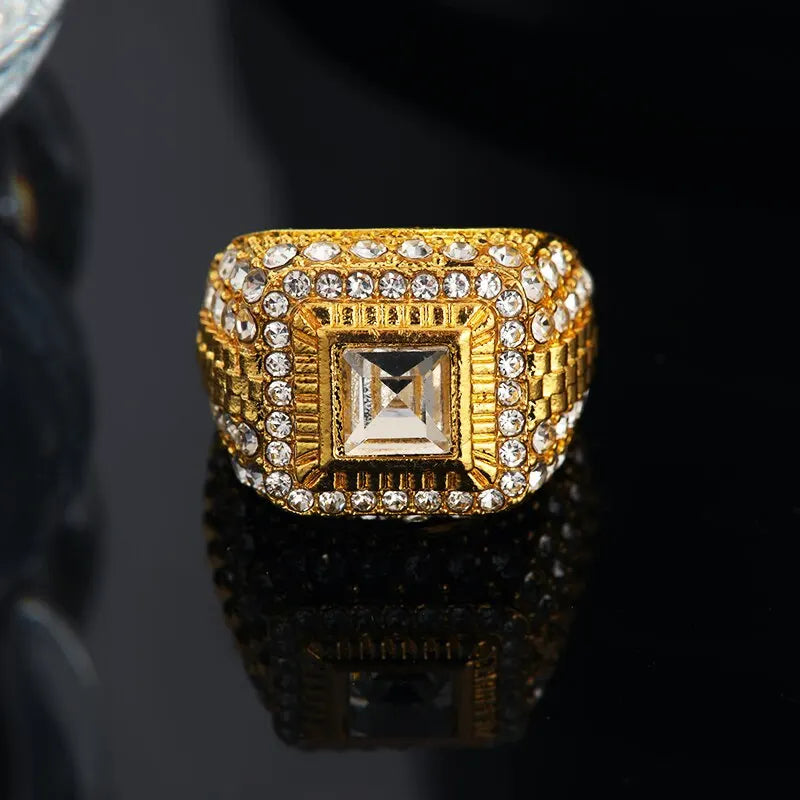 Gold-Plated Rhinestone Hip Hop Ring – Unisex, Multi-Size Fashion Ring Nixie