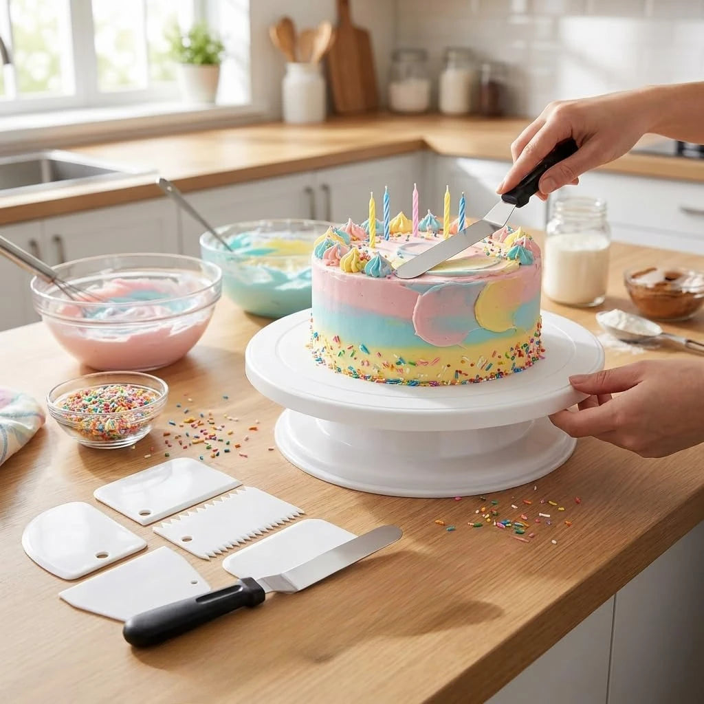 6-Piece Cake Decorating Kit – Turntable, Spatulas & Smoothers Cake Decorating Kit Nixie
