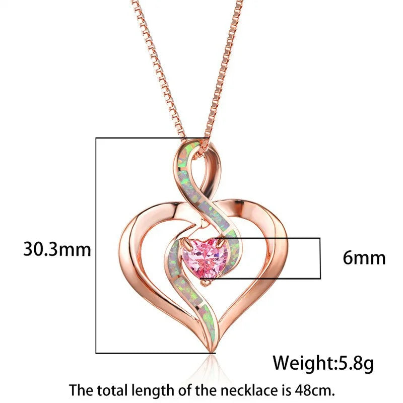 Rose Gold Heart Pendant Necklace – Pink Crystal & Opal Pendant Necklace Nixie