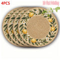 4-Piece Round Placemats Lemon Flower Rattan 15-Inch Polyester Decorative Placemats Nixie 4Pcs