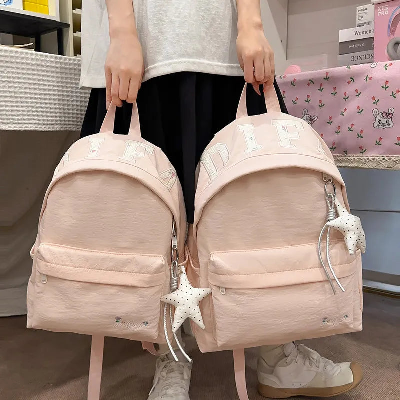 Korean Vintage Embroidered Letter Backpack – Unisex Student Student Backpack Nixie