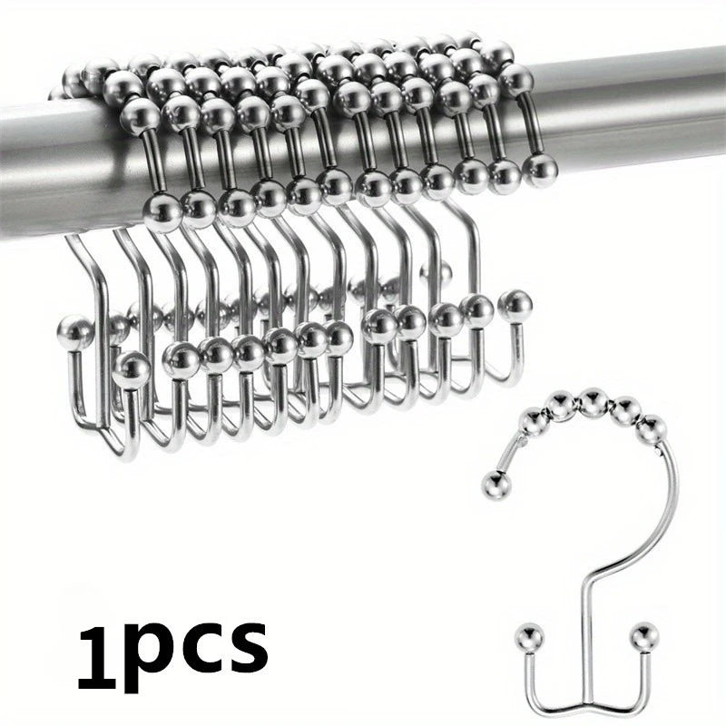 Stainless Steel Shower Curtain Hooks Roller Ball Double-Sided Rings Shower Curtain Hooks Nixie Silver