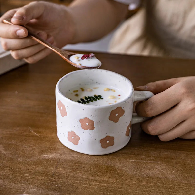 Retro Ceramic Coffee Cup Hand-Painted Floral Embossed 250ml