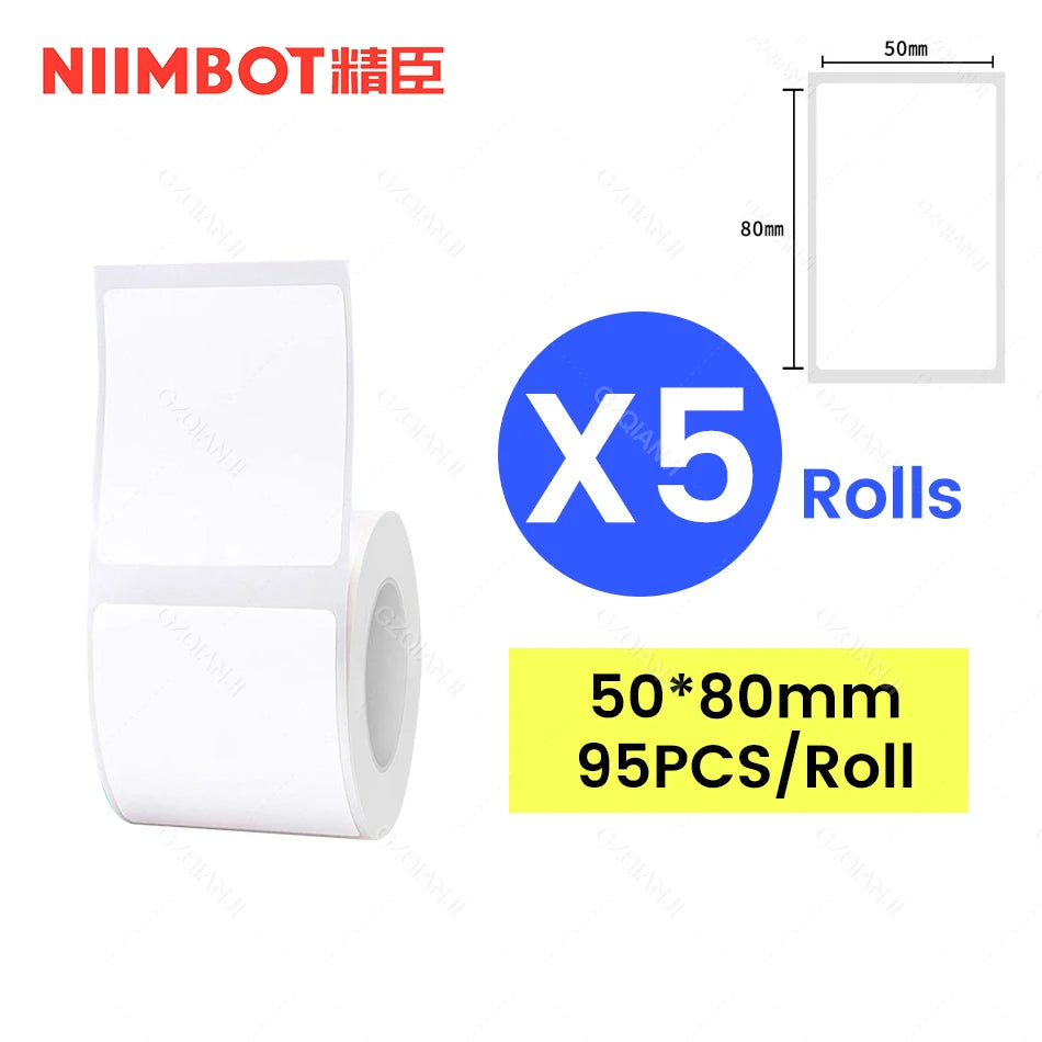 NiiMbot Thermal Label Rolls – Round White Waterproof Stickers Thermal Label Rolls Nixie 5Rolls 50x80mm