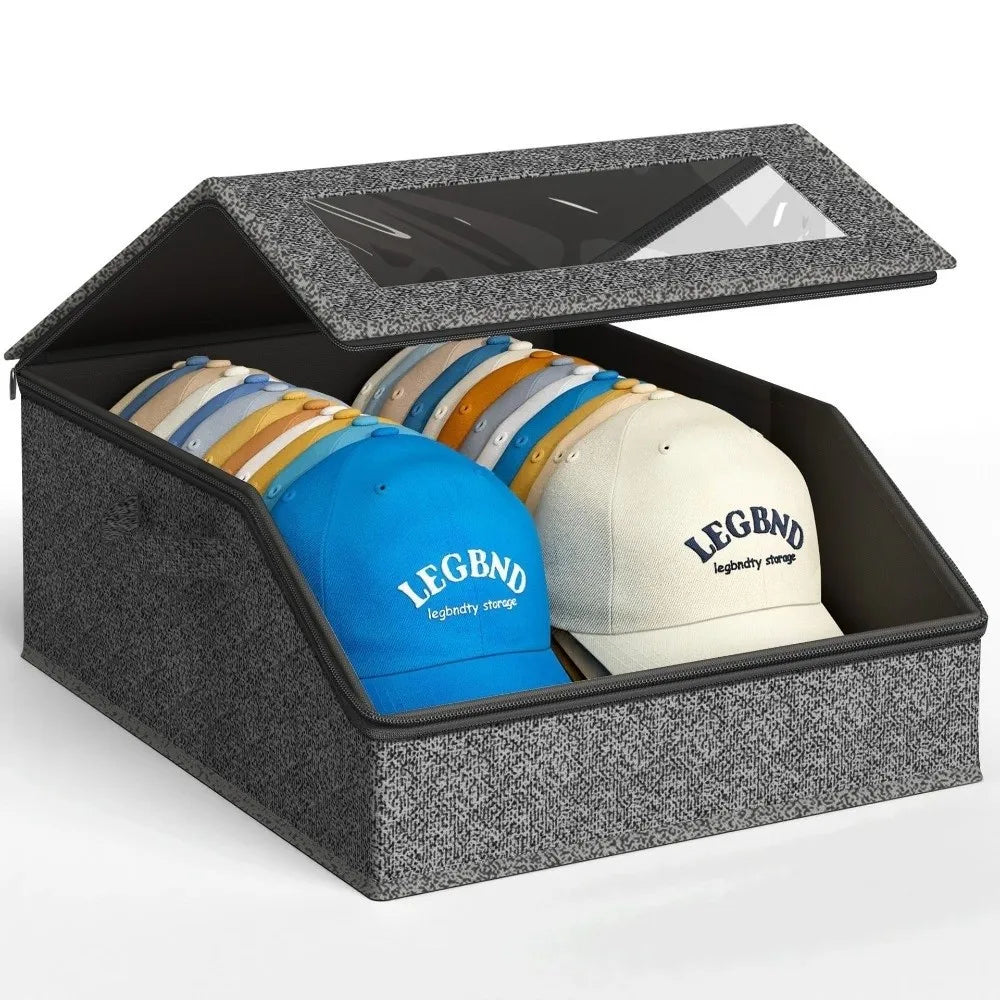 Clear Window Hat Storage Box – 24 Cap Stackable Organizer