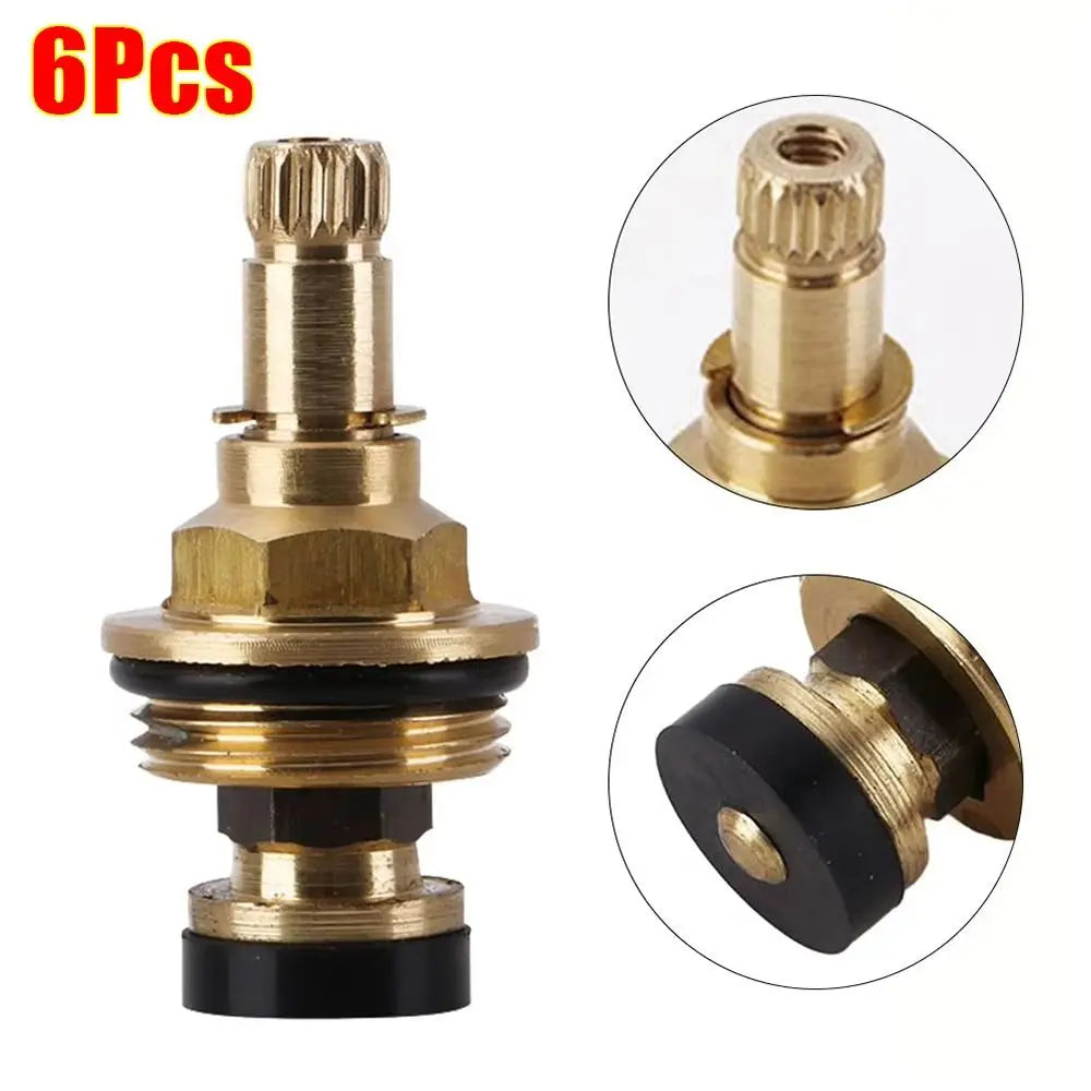 6Pcs G1/2" Brass Faucet Valve Cartridge 20-Tooth Replacement Faucet Valve Cartridge Nixie