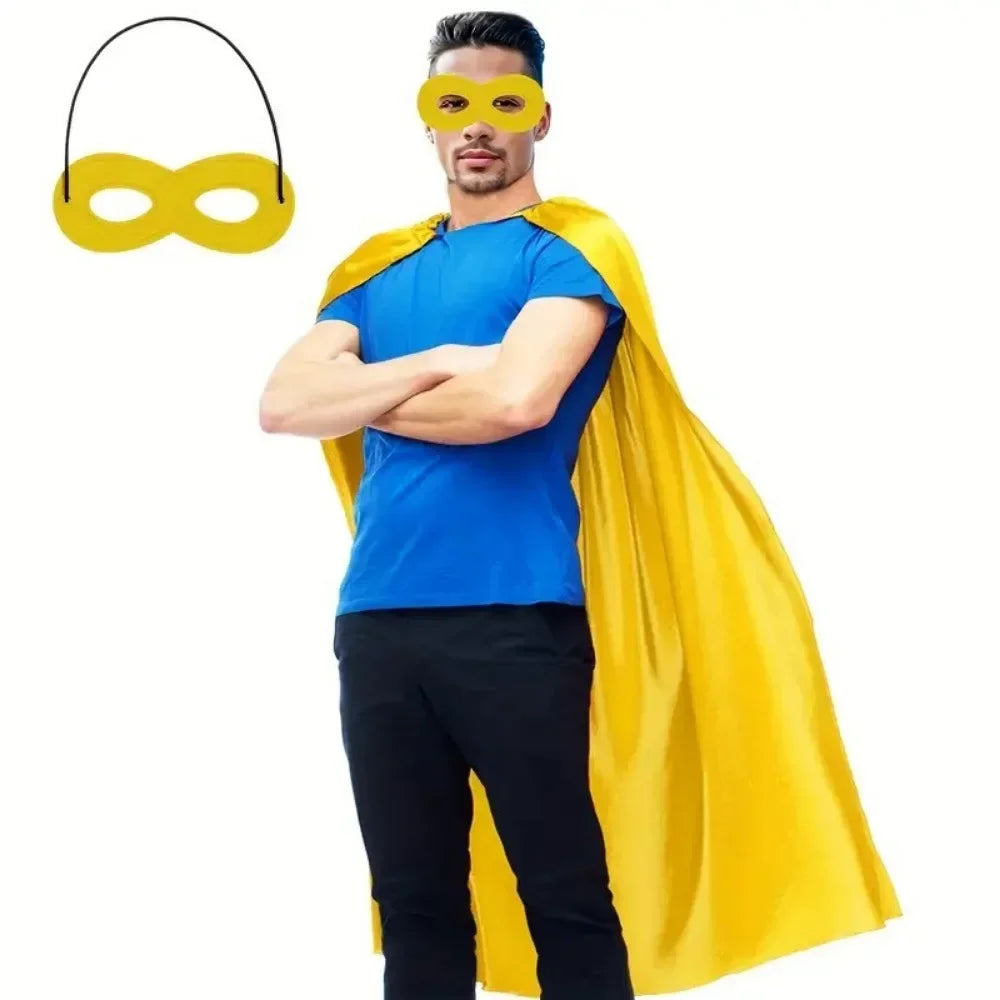 Adult Superhero Cape & Eye Mask – Halloween Costume Cloak Halloween Costume Cape Nixie YELLOW One Size