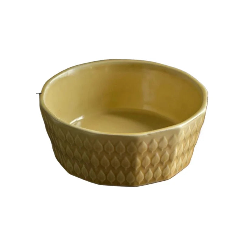 French Medieval Ceramic Salad Bowl – Yellow Leaf Relief 6.1" Ceramic Serving Bowl Nixie