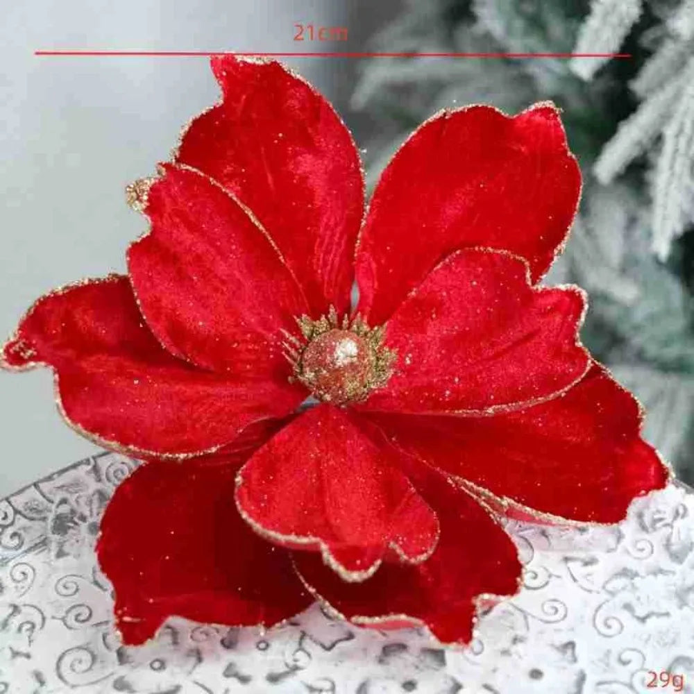 Artificial Poinsettia Glitter Flower 21cm Christmas Decoration Christmas Tree Ornament Nixie