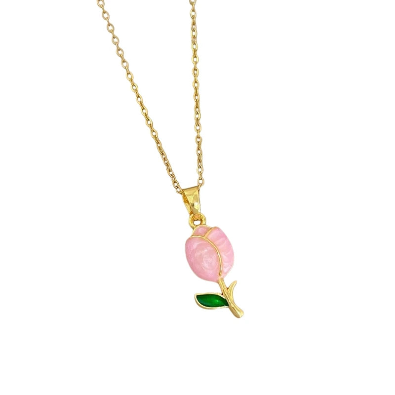 Copper Flower Pendant Choker Necklace – Gold Zircon Women Pendant Necklace Nixie