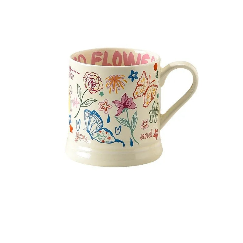 French Style Cat & Butterfly Ceramic Mug 370ml | Cute Gift