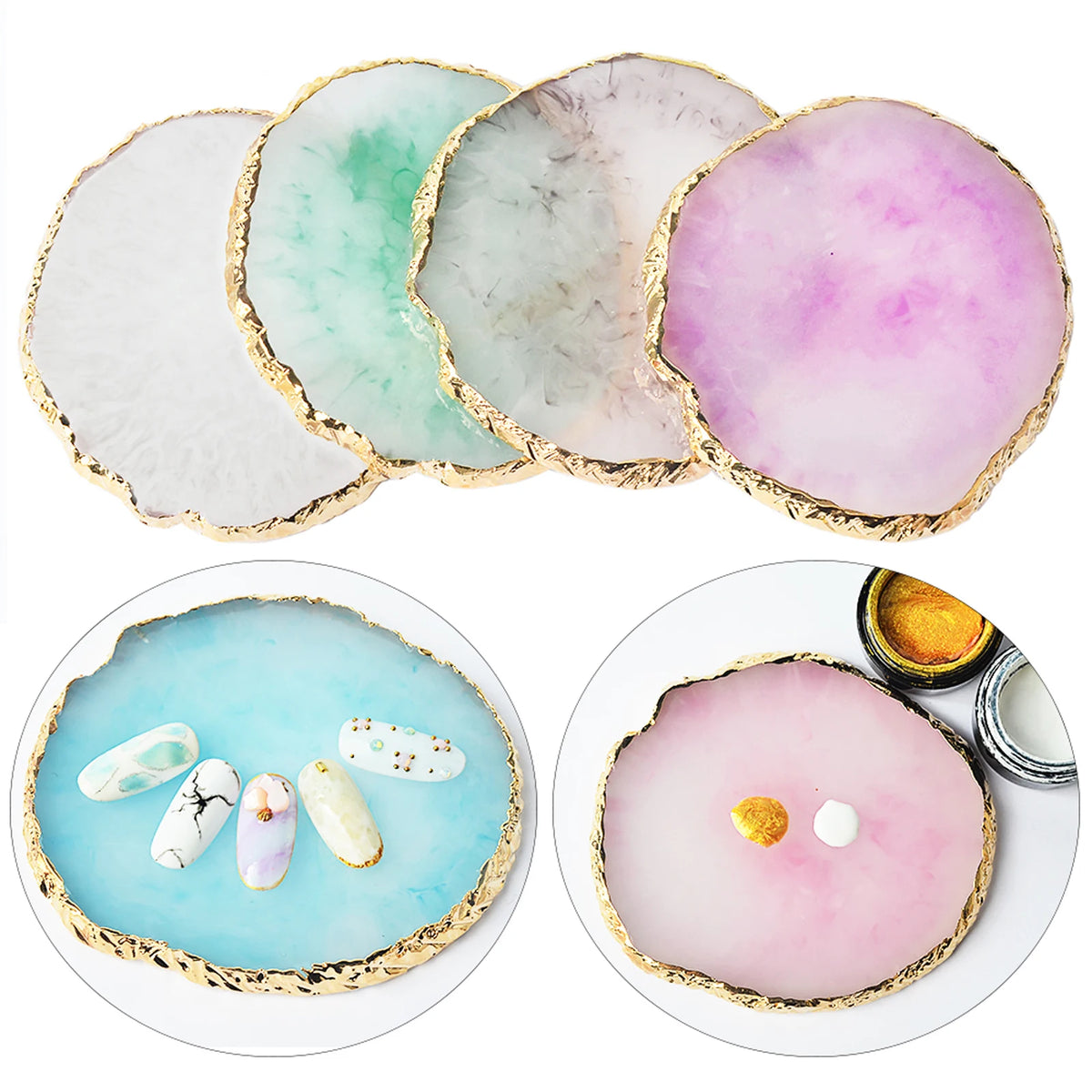 Round Resin Agate Nail Art Palette & Gel Polish Display Shelf Nail Art Palette Nixie